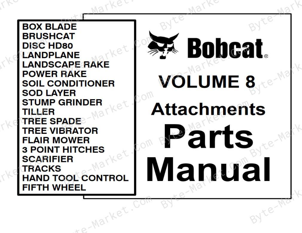 Bobcat Volume 8 Attachments Parts Manual in PDF image