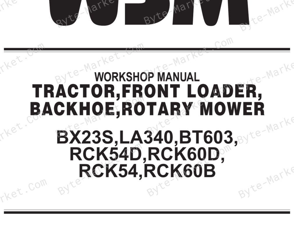 Kubota BX23S, LA340, BT603, RCK54D, RCK60D, RCK54, and RCK60B Workshop Manual — 9Y111-16500 image