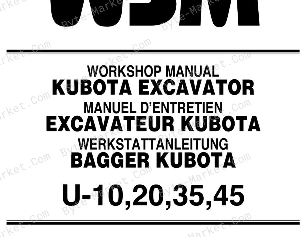 Kubota U-10, U-20, U-35, and U-45 Workshop Manual — 97899-60501 image