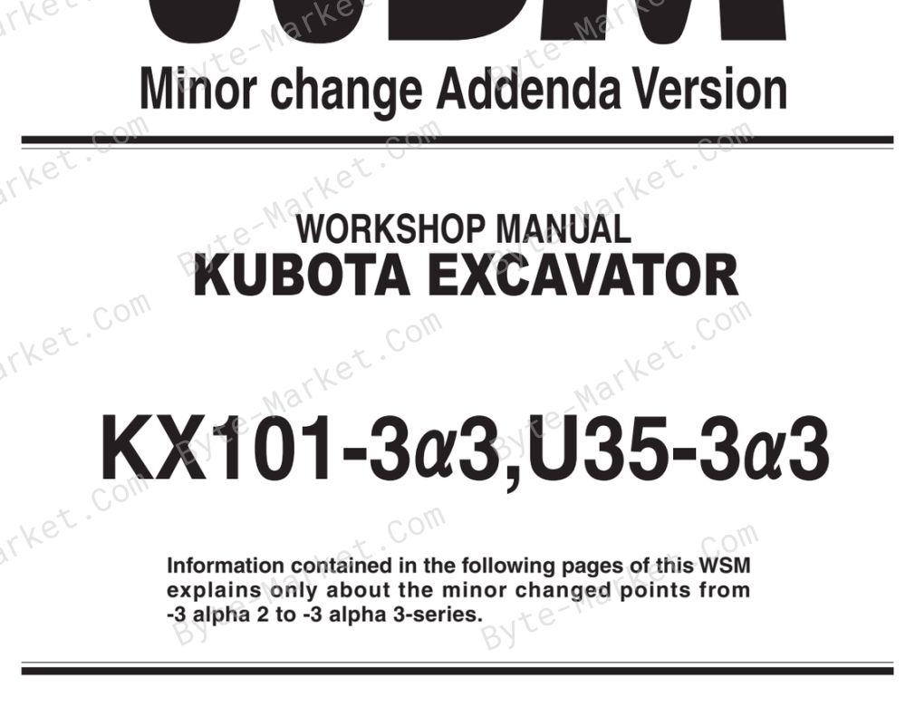Kubota KX101-3α3, and U35-3α3 Workshop Manual — RY921-21200 image