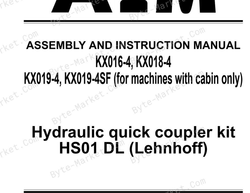 Kubota KX016-4, KX018-4, KX019-4, and KX019-4SF Assembly and Instruction Manual — W92AA-D191-5 image