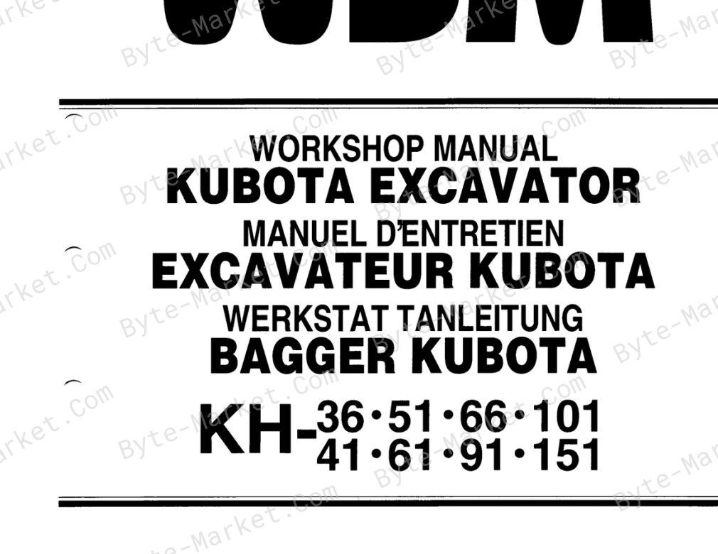 Kubota KH-36, KH-51, KH-66, KH-101, KH-41, KH-61, KH-91, and KH-151 Workshop Manual — 97899-60062 image