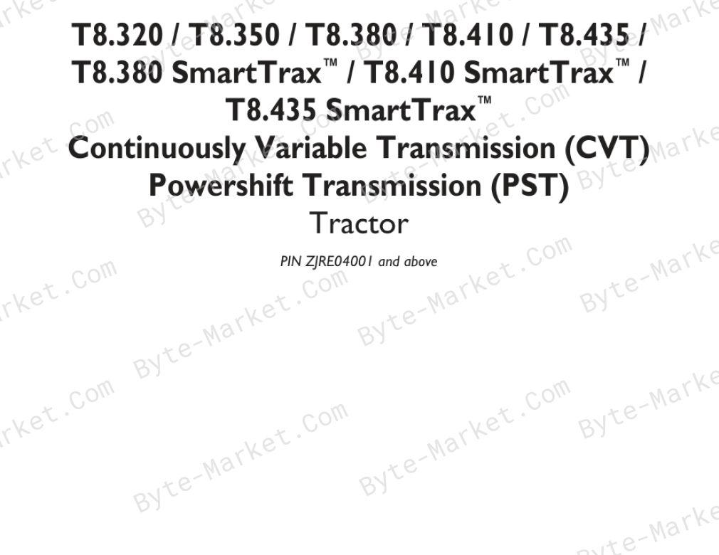 New Holland T8.320, T8.350, T8.380, T8.410, T8.435, T8.380 SmartTrax, T8.410 SmartTrax, and T8.435 SmartTrax Service Manual image