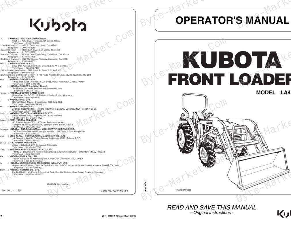 Kubota LA463 Operator Manual — 7J244-6912-1 image