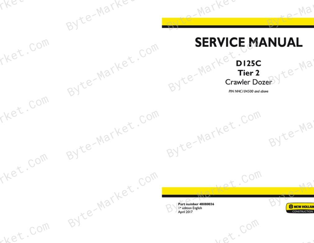 New Holland D125C PAT Blade, LT/WT - Tier 2 Service Manual image