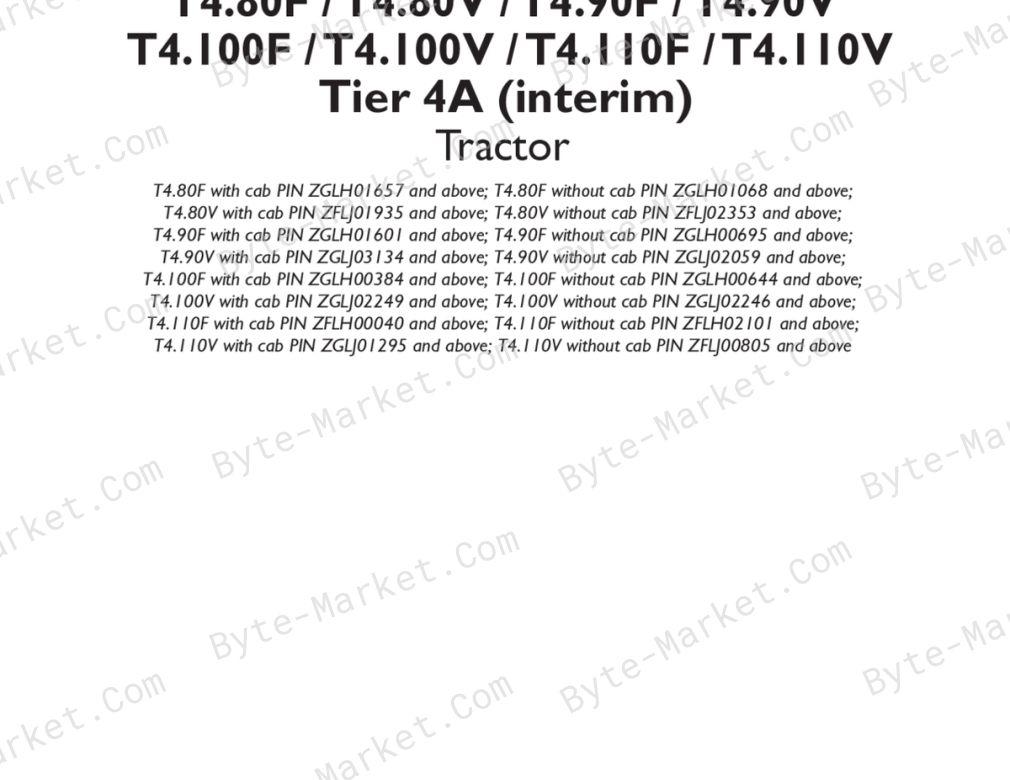 New Holland T4.80F/V, T4.90F/V, T4.100F/V, T4.110F/V Tier 4A (interim) Service Manual  51430128 image