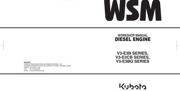 Kubota V3600-E3B, V3600-T-E3B, V3800DI-T-E3B, V3600-E3CB, V3600-T-E3CB, V3800DI-T-E3CB, V3300-E3BG, V3600-T-E3BG, and V3800DI-T-E3BG Workshop Manual — 9Y121-01041 image