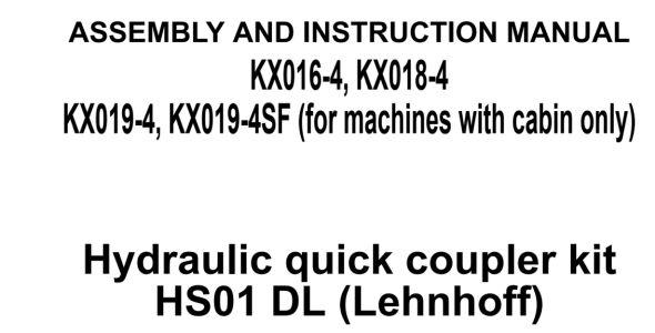 Kubota KX016-4, KX018-4, KX019-4, and KX019-4SF Assembly and Instruction Manual — W92AA-D191-5 image