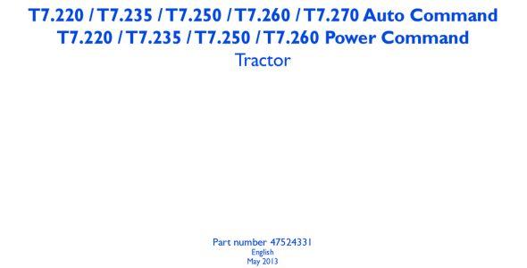 New Holland T7.220–T7.270 AutoCommand / T7.220–T7.260 Power Command Service Manual image